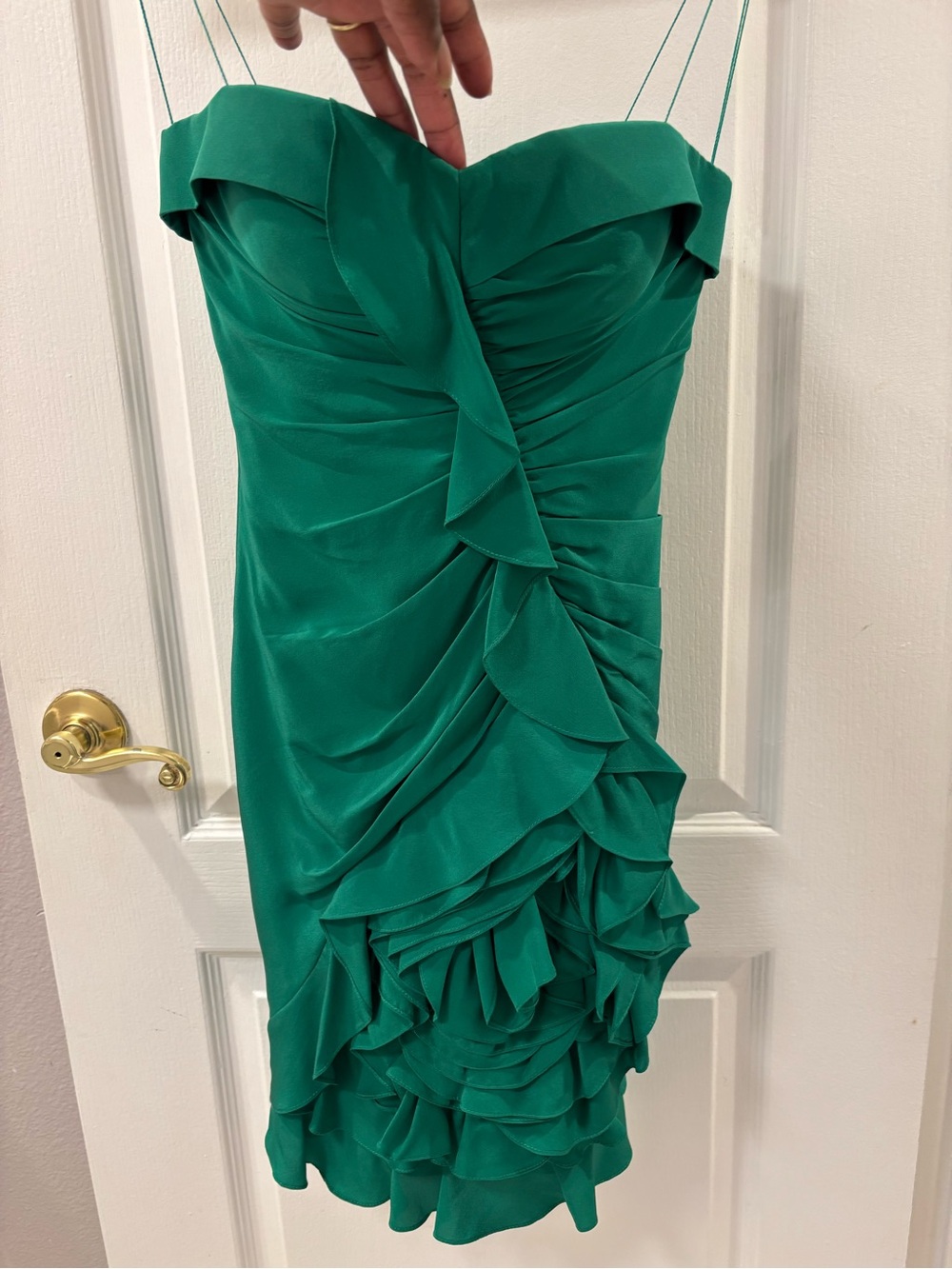 Aidan Mattox Silk Emerald Green Strapless Ruffle Cocktail Dress